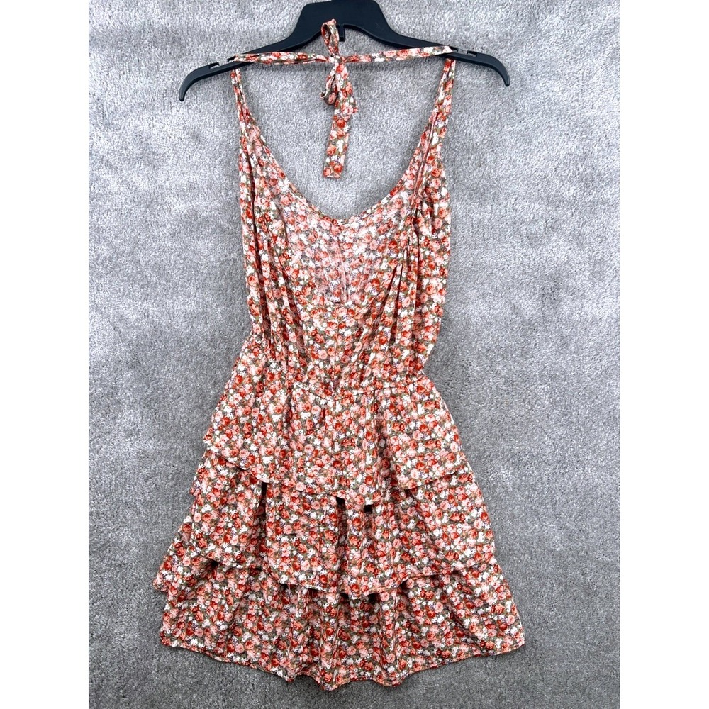 PrettyGarden Womens Floral Halter Dress Tiered Ruffle Mini Size M Cottagecore - Picture 2 of 6
